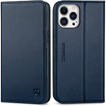 حافظة SHIELDON لأجهزة iPhone 13 Pro Max 5G ، جلد طبيعي مغناطيسي قابل للطي مقاوم للصدمات مع فتحات بطاقة ائتمان Kickstand متوافقة مع iPhone 13 Pro Max 6.7 "- أزرق كحلي