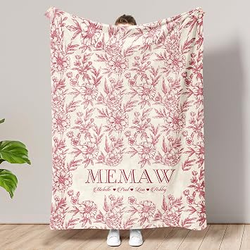 Personalized Grandma Blanket With Grandkids Names, Custom Grandmas Blanket From Grandkids, Customized Gifts For Grandmother, Mama Throw Blankets with Flower, Grandma Gifts, Mothers Day 2025