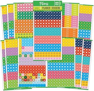 Mirida Planner Stickers - Fitness Pack of 2076 Mini Icons for Workout, Healthy Diet, Gym Exercise, and Habits - for Calendar and Journal