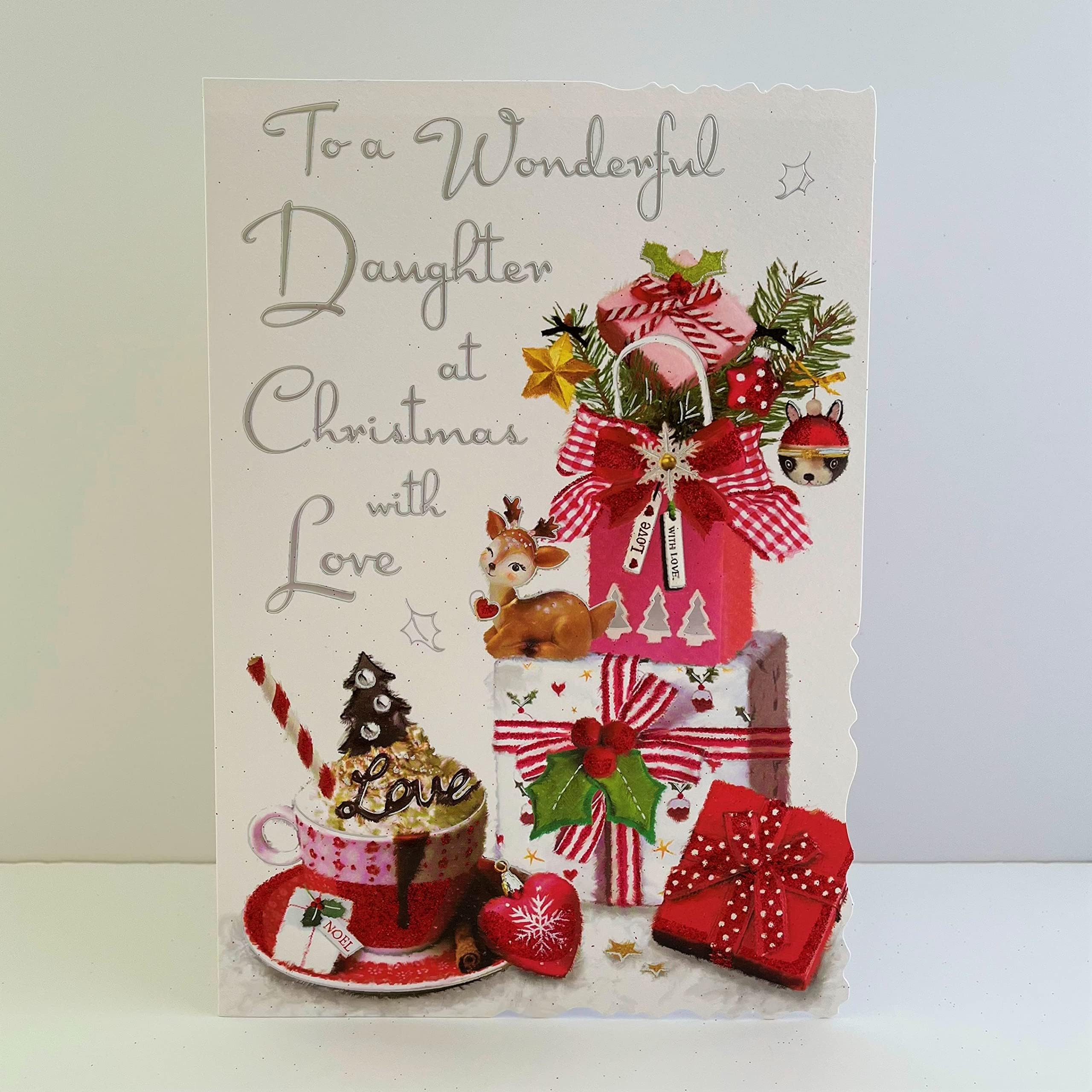 Weihnachtskarte „To A Wonderful Dad“ – Mit Rotem Auto & Schneeszene, Geprägt, 157x235 Mm
