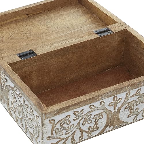 Miniatura 10 de Deco 79 Caja decorativa floral de madera de mango con tapa con bisagras, juego de 3 cajas de almacenamiento de 8 pulgadas, 10 pulgadas, 12 pulgadas