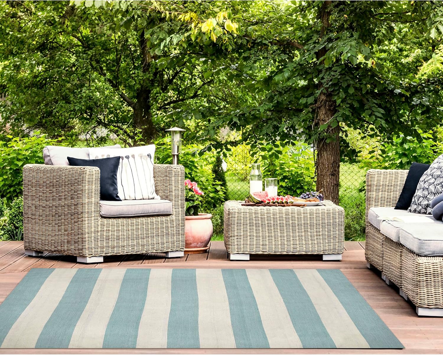 Liora Manne Sorrento Rugby Stripe Water Reversible Lightweight Rug, 3'6" X 5'6", Blue and Ivory