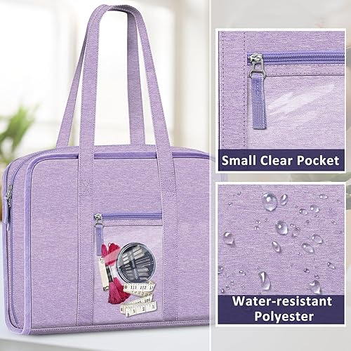 Vista 33 de FINPAC Bolsa de almacenamiento de suministros de costura y manualidades, bolsa organizadora de viaje de gran capacidad con bolsillos transparentes