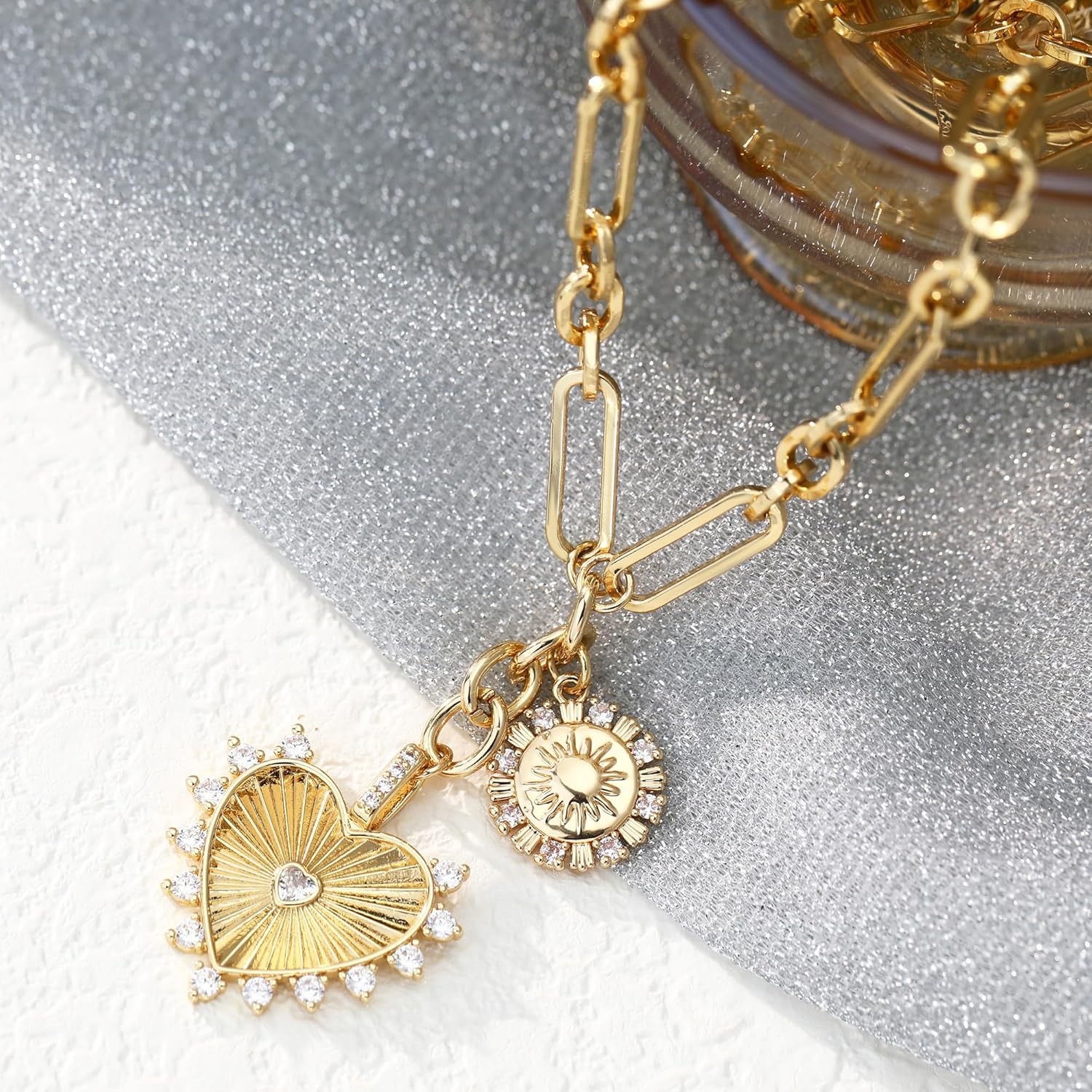 Chunky Gold Necklace for Women, 18K Waterproof Heart Necklace Statement Necklace Gold Charm Necklace Chunky Jewelry Paperclip Chain Choker Gift for Women - Image 7