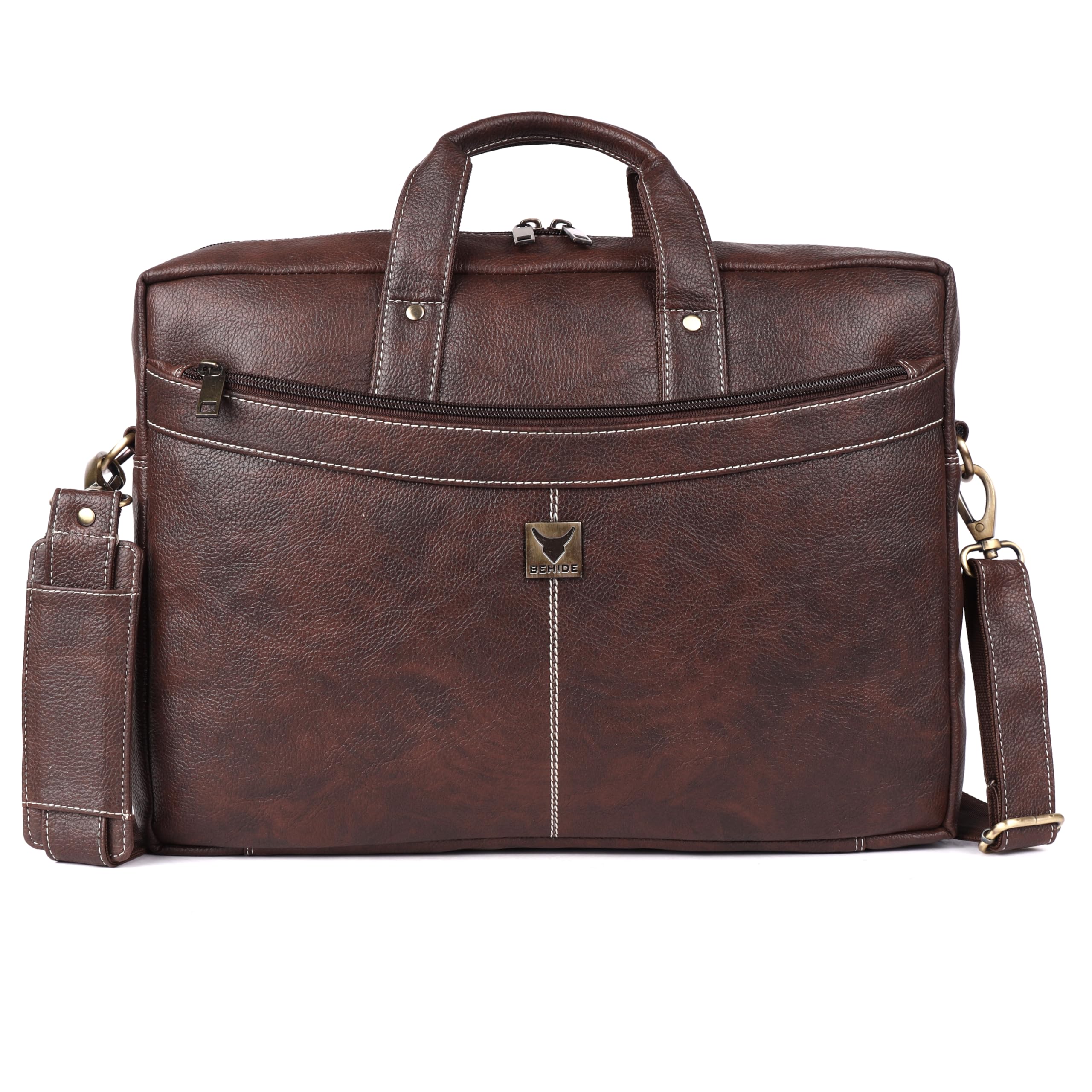 Laptop Bag for Men - Vegan Leather Messenger Bag for Office - Fits up to 16 Inch Laptop -Brown Shoulder Bag with Multiple Compartments - Executive Vegan Leather Bag for Work and Travel-image-35