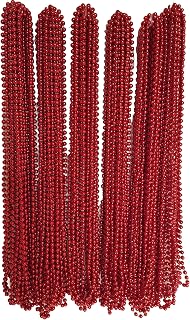 Dondor Enterprises Festive Metallic Beaded Necklaces (72 Pack, RED)