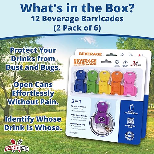 Vista 10 de Avant Grub - Abridor de pestañas fácil y mejorado, 6 unidades, barricada 2.0 de Avant Grub. Colorido protector para latas de bebidas, cerveza
