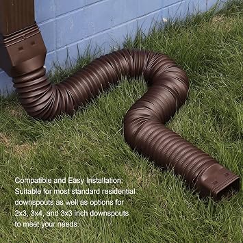 plusgutter 2 Pack Rain Gutter Downspout Extensions, Flexible Downspout Extender with 58+68 Extendable Pipes for Rain Water Drainage, Durable Down Spout Drain Extension with Connector (Brown)
