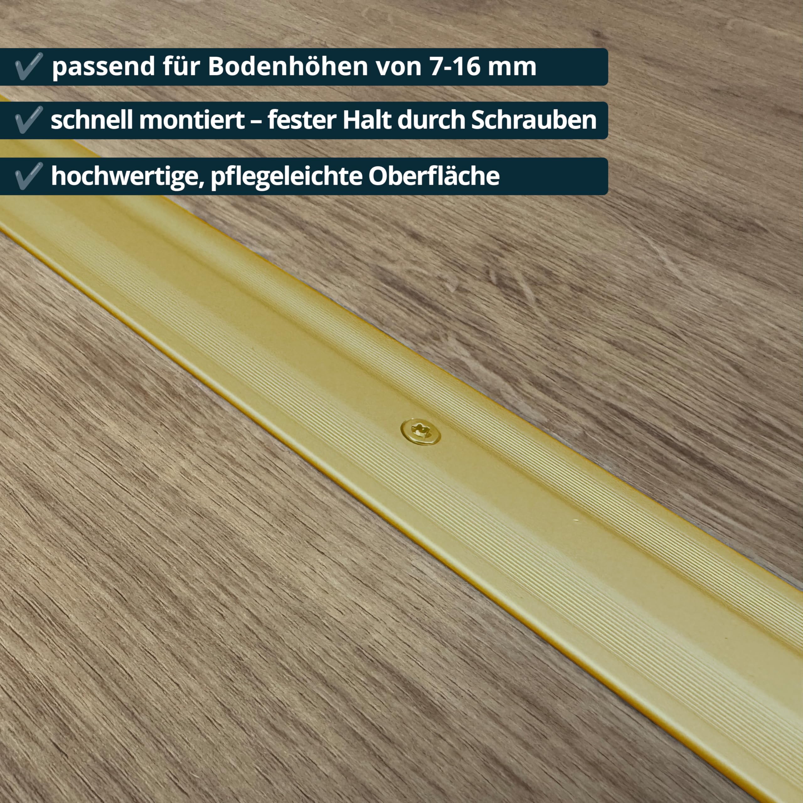 Perfil de transición ufitec® TPL Profi para parquet y suelos laminados - Ancho de cobertura: 33 mm - en dos piezas, atornillable y apto para espesores de suelo de 7 a 16 mm