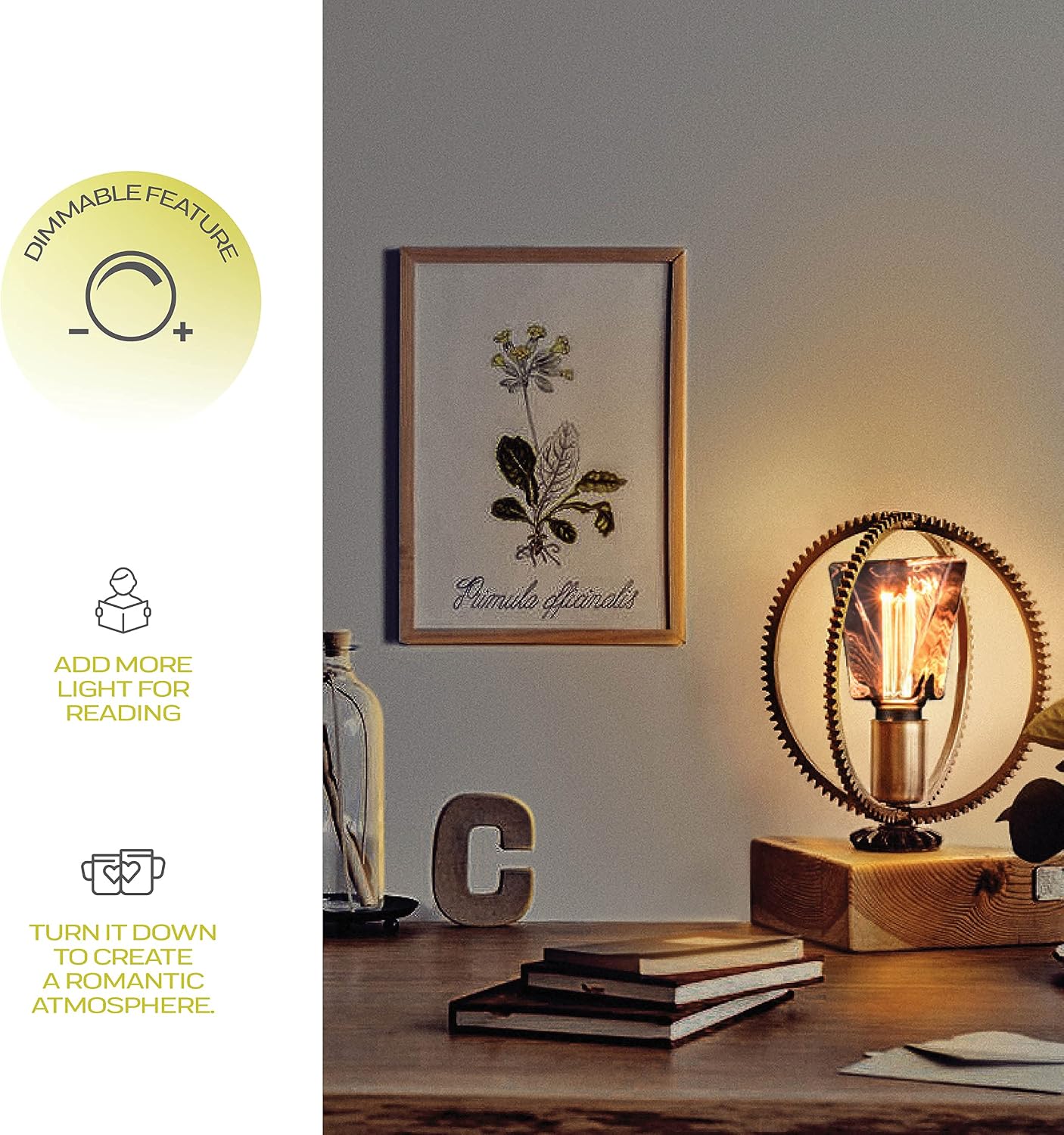 Next Glow Decorative Light Bulb Eq 20W ICE Style Shaped E26 Led Bulb Medium Base, Dimmable, Smoke/Grey Warm Light Bulb 55 Lumen, with Virtual Filament, Inner Pillar, Edison Light Bulbs LED for Home image 2