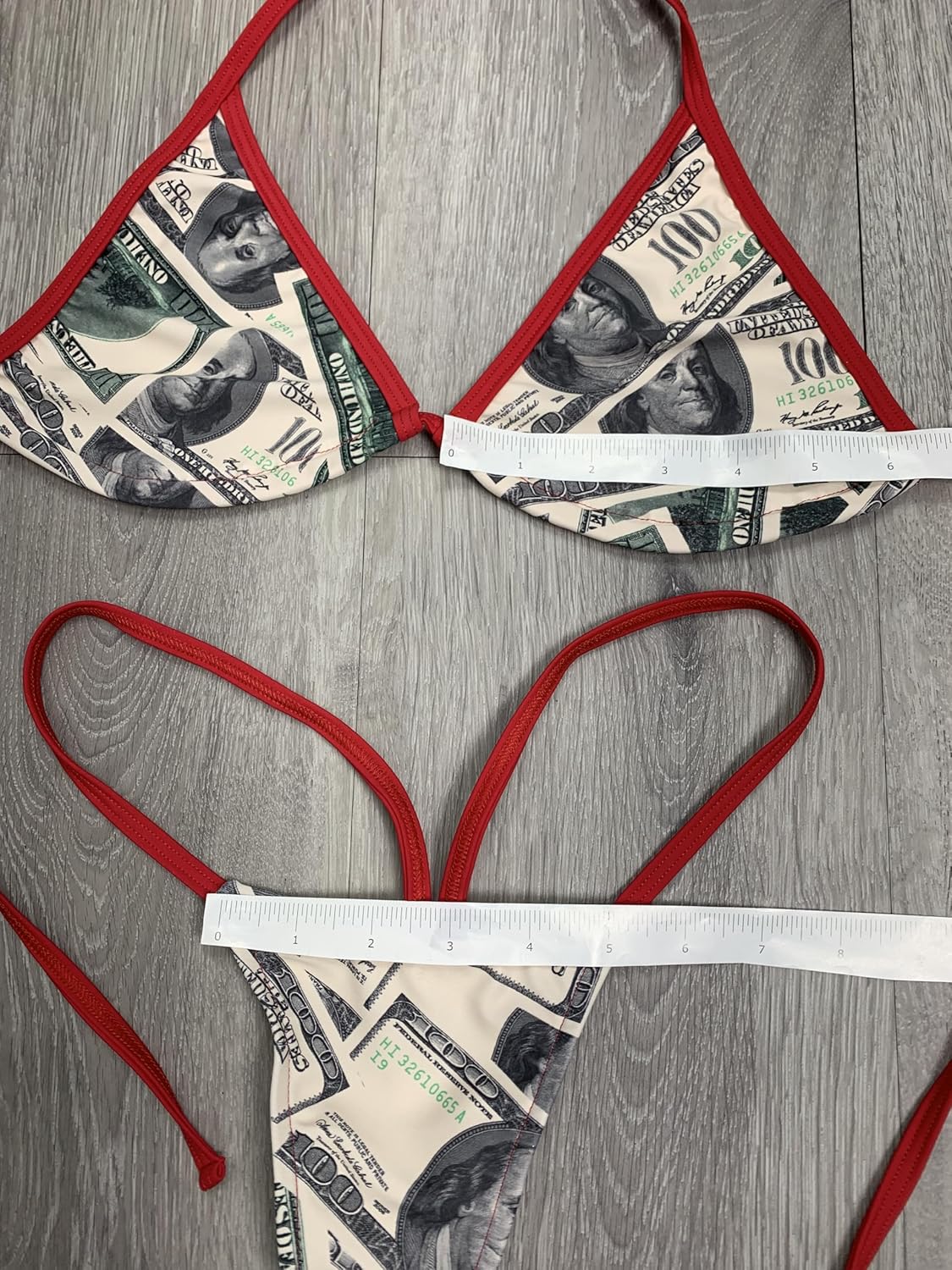 Freya's Boutique Micro Bikini Extreme G String Dollar Bills Pattern Red String Thong Triangle Top Swimwear Rave Outfits Exotic Stripper Pole Dance wear - Image 7