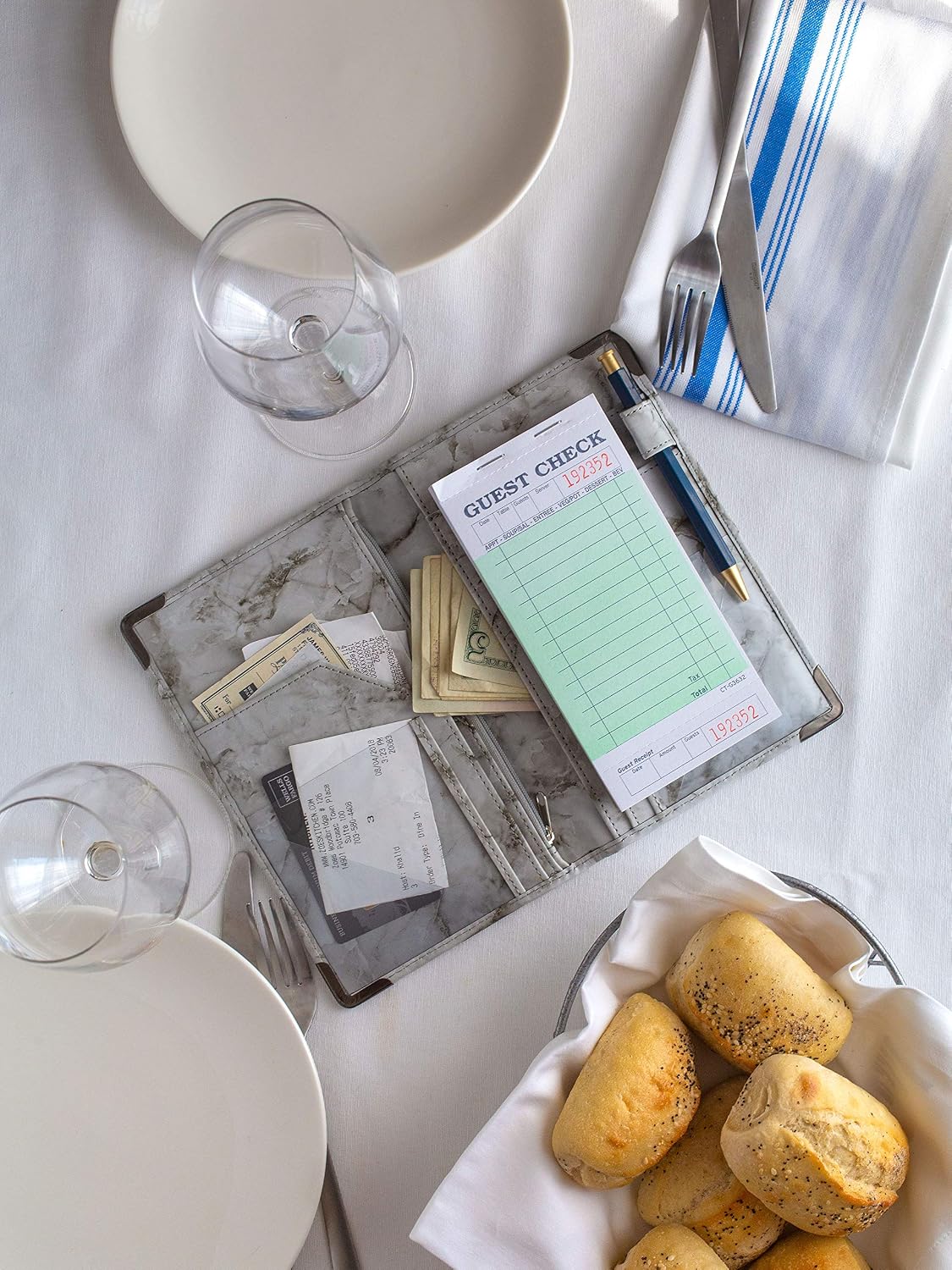 Sonic Server Marble Style Deluxe Server Book for Restaurant Waiter Waitress Waitstaff | Black Marble | 9 Pockets Includes Zipper Pouch with Pen Holder | Holds Guest Checks, Money, Order Pad