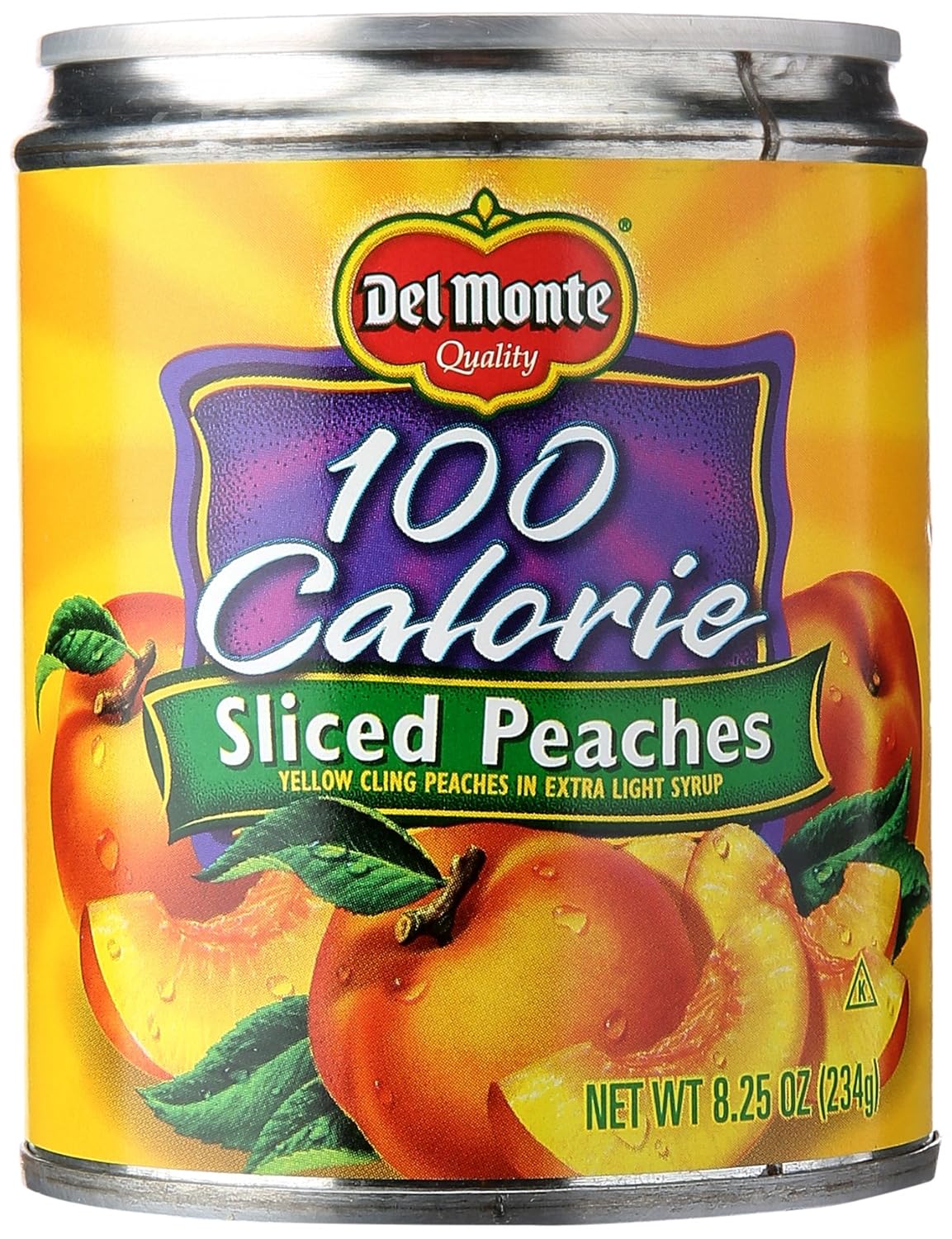 Del Monte 100 Calorie Sliced Peaches in Extra Light Syrup, 8.25 oz - Low Calorie Yellow Cling Peach Snack