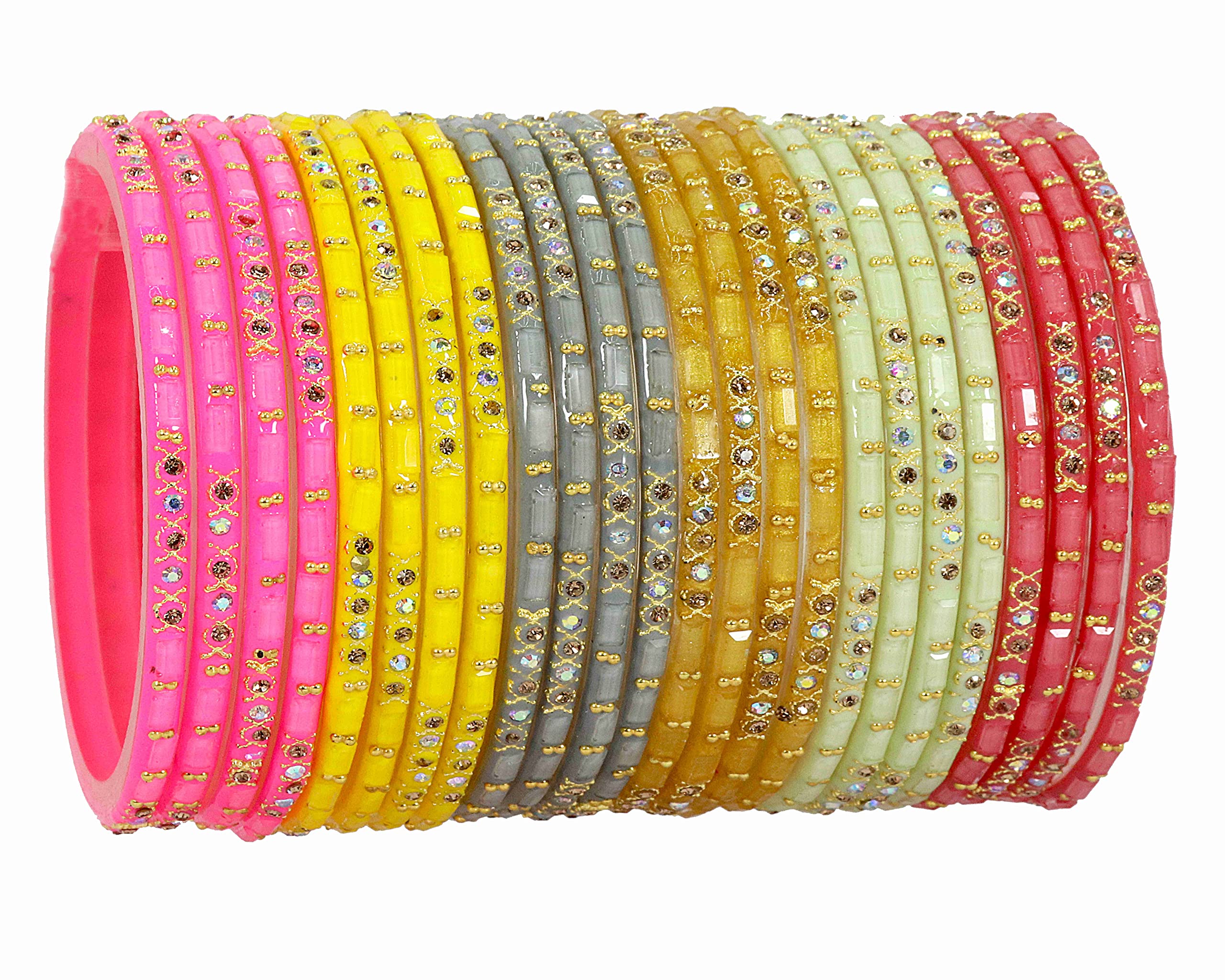 ZULKA Acrylic (Plastic) With Pearls and Zircon Gemstone Studded Worked Bangles Set For Women and Girls,(Multi-A_2.8 Inches), Pack Of 24 Bangles Set (B0B8MYJV8M) Amazon Price History, Amazon Price Tracker