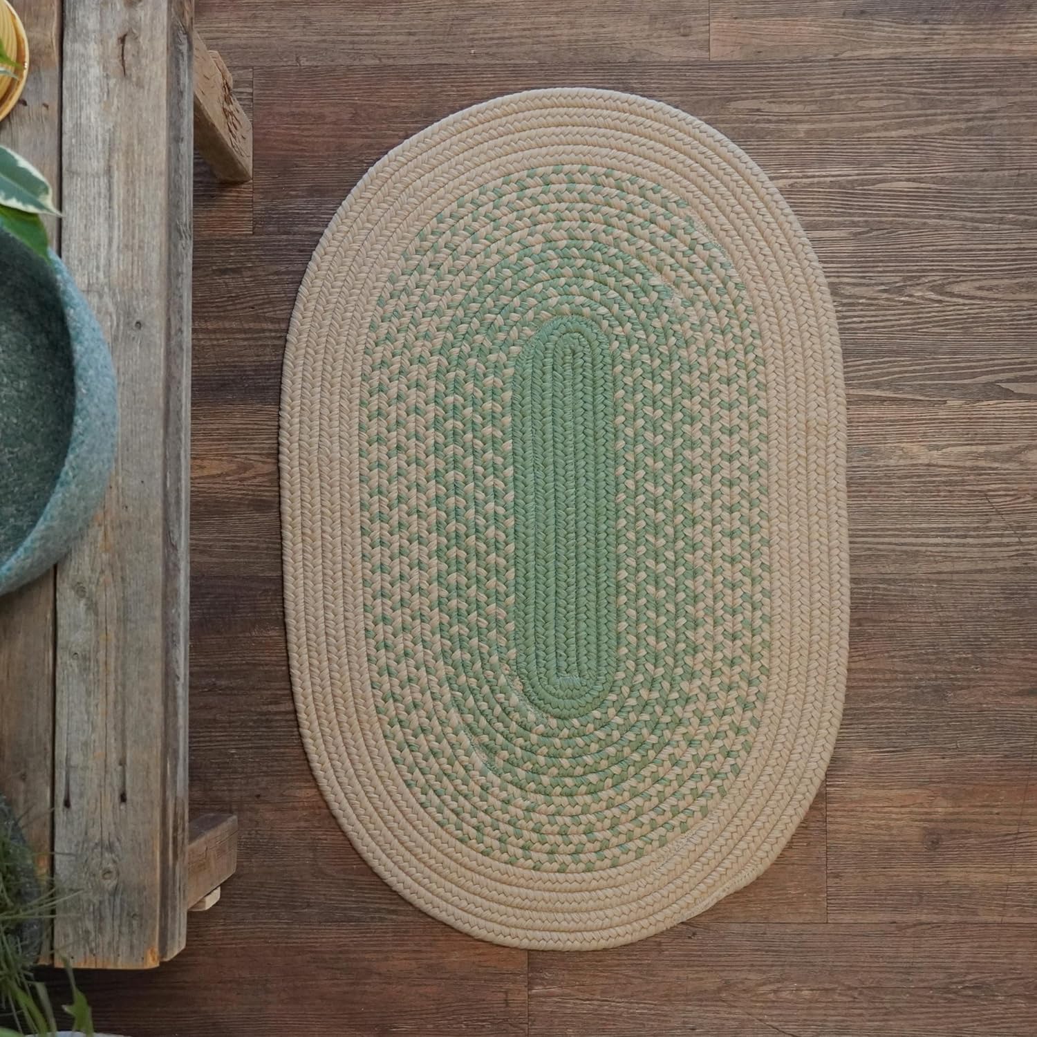 C. Garcia Reversible Braided 10X13 Area Rug - Verde Green, Large Space, Handcrafted in USA, Woven Texture, High Traffic, Kitchen, Living Room, Bedroom, Office, Porch - 10 FT X 13 FT Oval