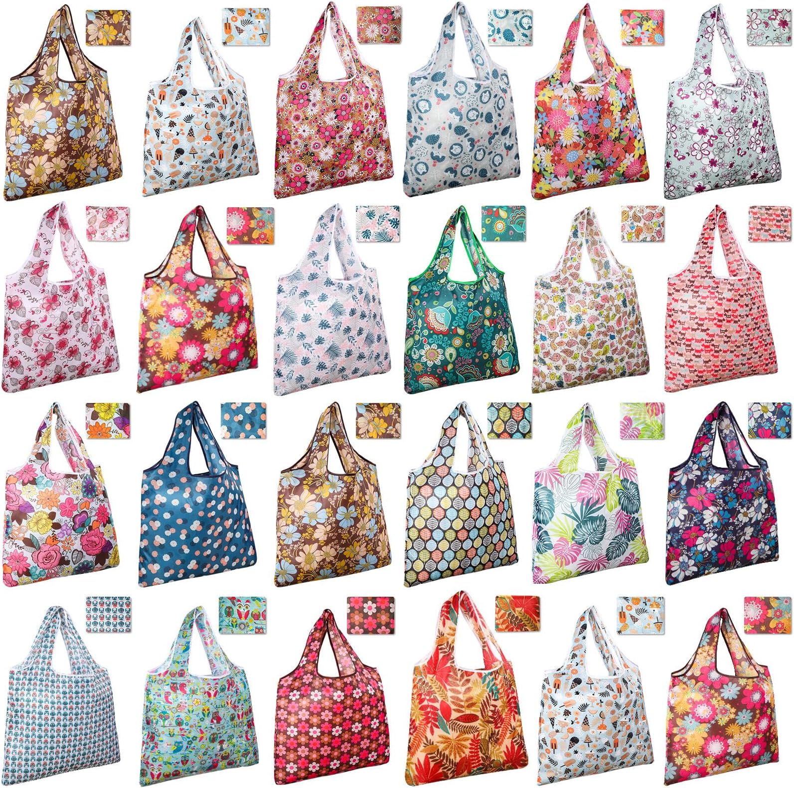 Eccliy 24 Pcs Reusable Grocery Bags Shopping Bags Foldable, Flower Style