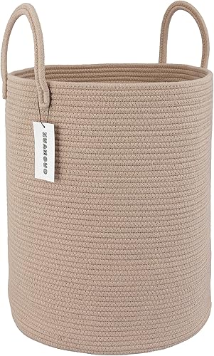 Miniatura 8 de Cesta de lavandería de cuerda para niños y niñas, cesta de almacenamiento tejida para sala de estar, dormitorio, cestas altas bohemias para mantas,