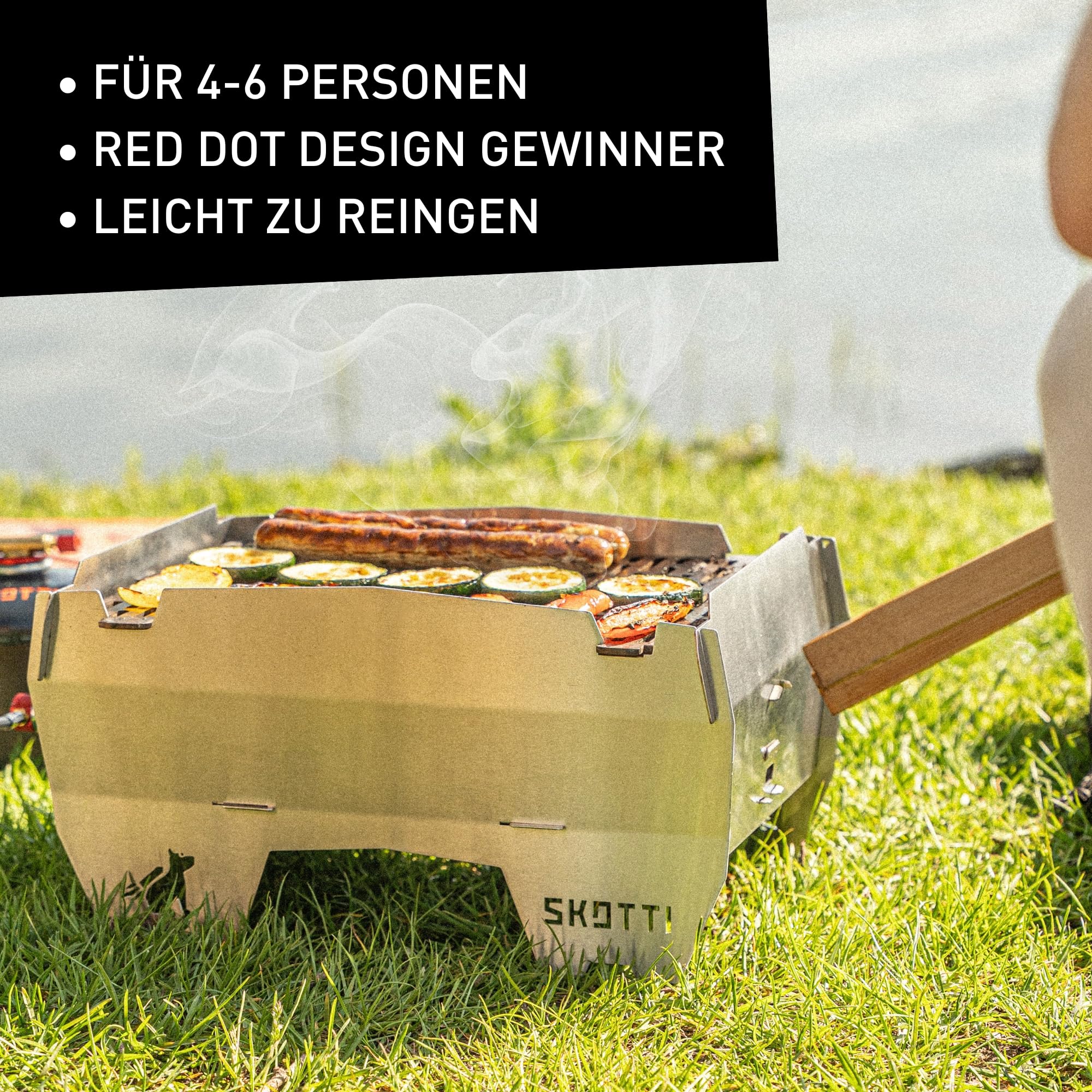 SKOTTI Grill Gas, Camping Grill Gas klein, Ideal für Camping, Festival oder Balkon, Gasgrill für Gaskartuschen, Kleiner faltbarer Campinggrill, Steckbarer Campingkocher für Grillen und Kochen