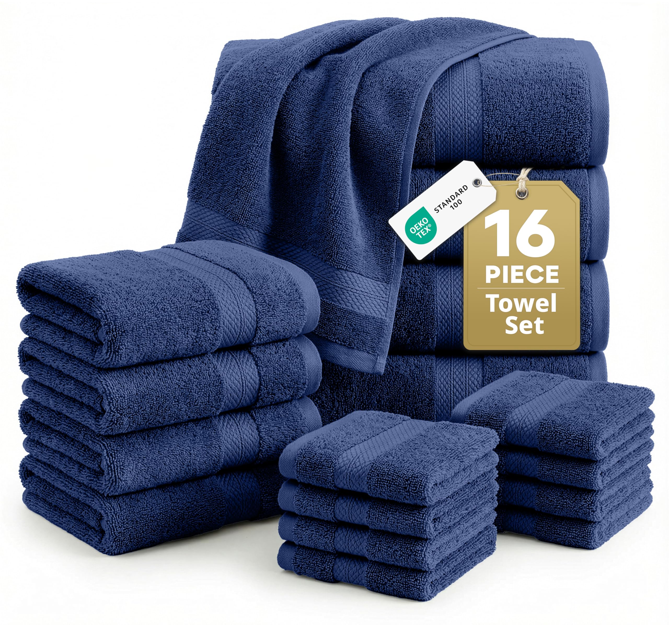 Photo 1 of **Dirty**     LANE LINEN Bathroom Towel Set 16 Piece Soft Absorbent Quick Dry - Navy