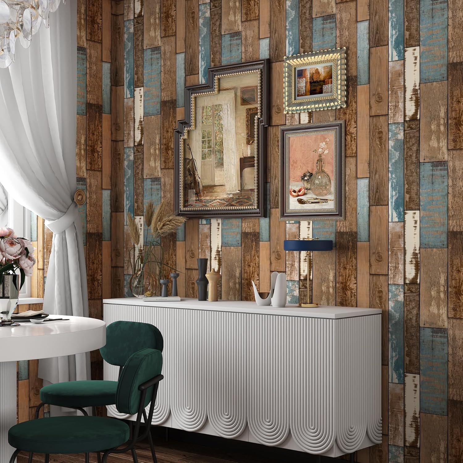 Blue Brown Wood Contact Paper for Cabinets 17.7"×393" Vintage Faux Wood Wallpapers Peel and Stick Wallpaper for Kitchen Grain Contact Paper Removable Self Adhesive Wallpaper Decorative Vinyl