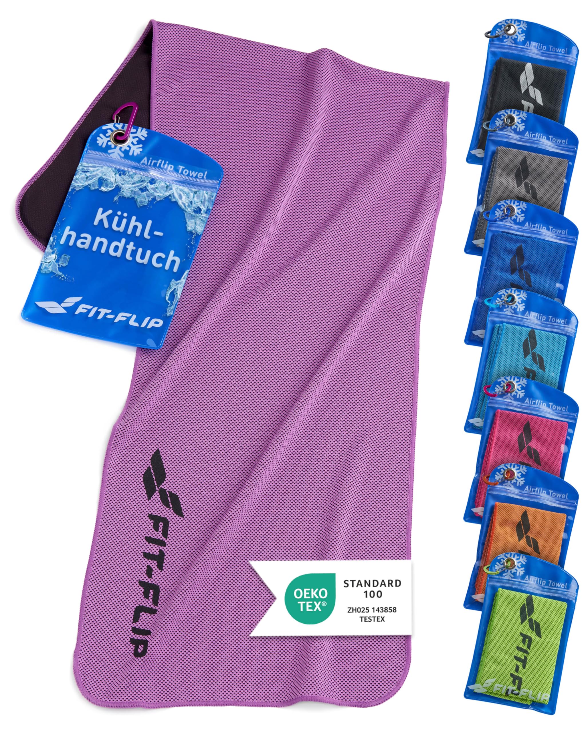 Fit-Flip Kühlendes Handtuch - Ice Cooling Towel und mikrofaser Kühltuch – kühlende Handtücher für Nacken und Hals - Airflip cool Towel für Fitness und Sport - Kühlhandtuch (Violet  100x30cm)