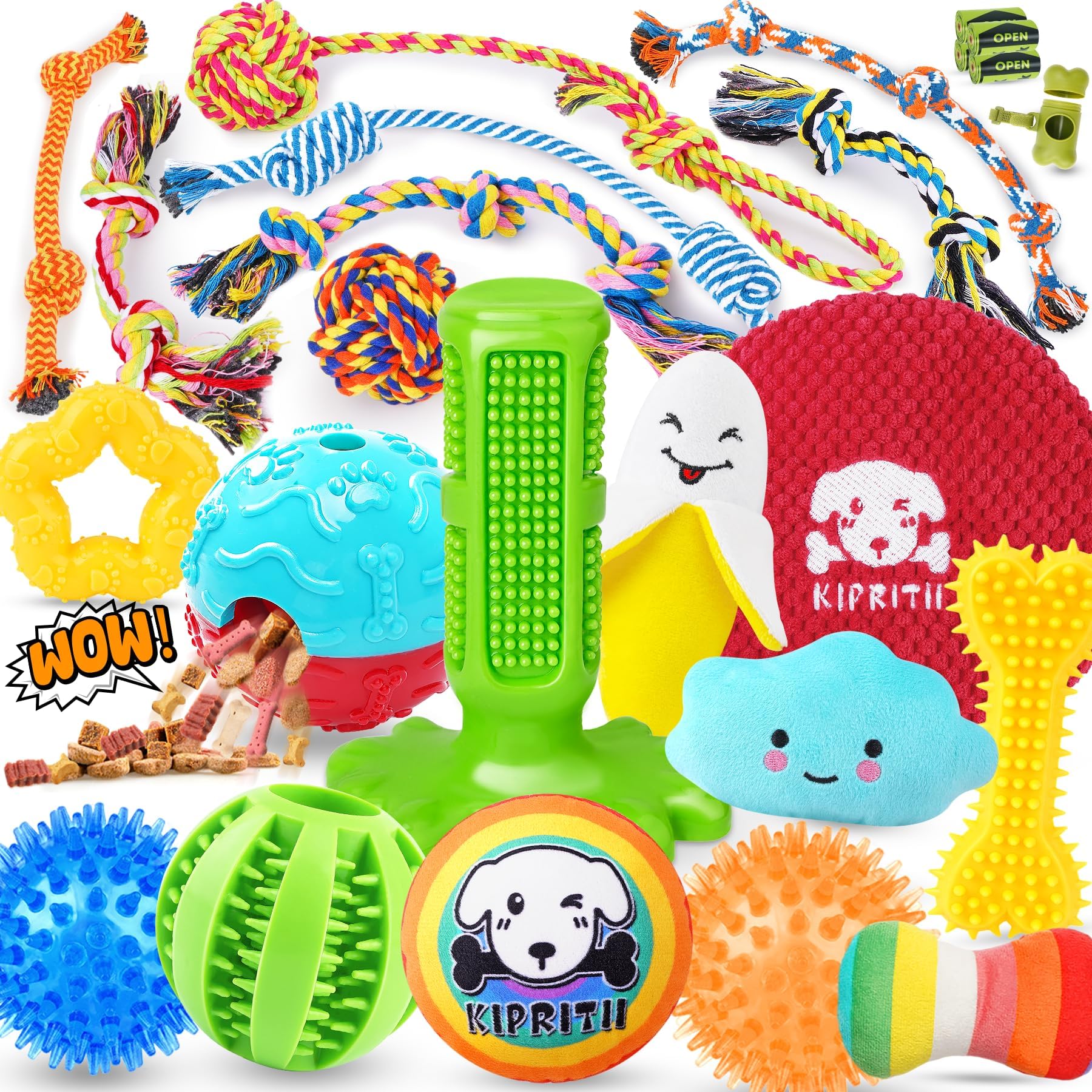 KIPRITII 25 Pack Various Dog/Puppy Toys Set for Small & Medium Dogs
