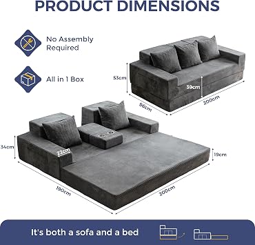 MAXYOYO Folding Sofa Bed, Corduroy Floor Couch with Cup Holder