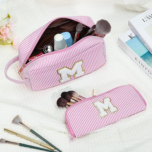 Miniatura 5 de YOOLIFE Bolsa de maquillaje rosa grande y personalizada, bolsa de maquillaje con inicial, bolsa de regalo para mujeres y cumpleaños, rosado, D Taza