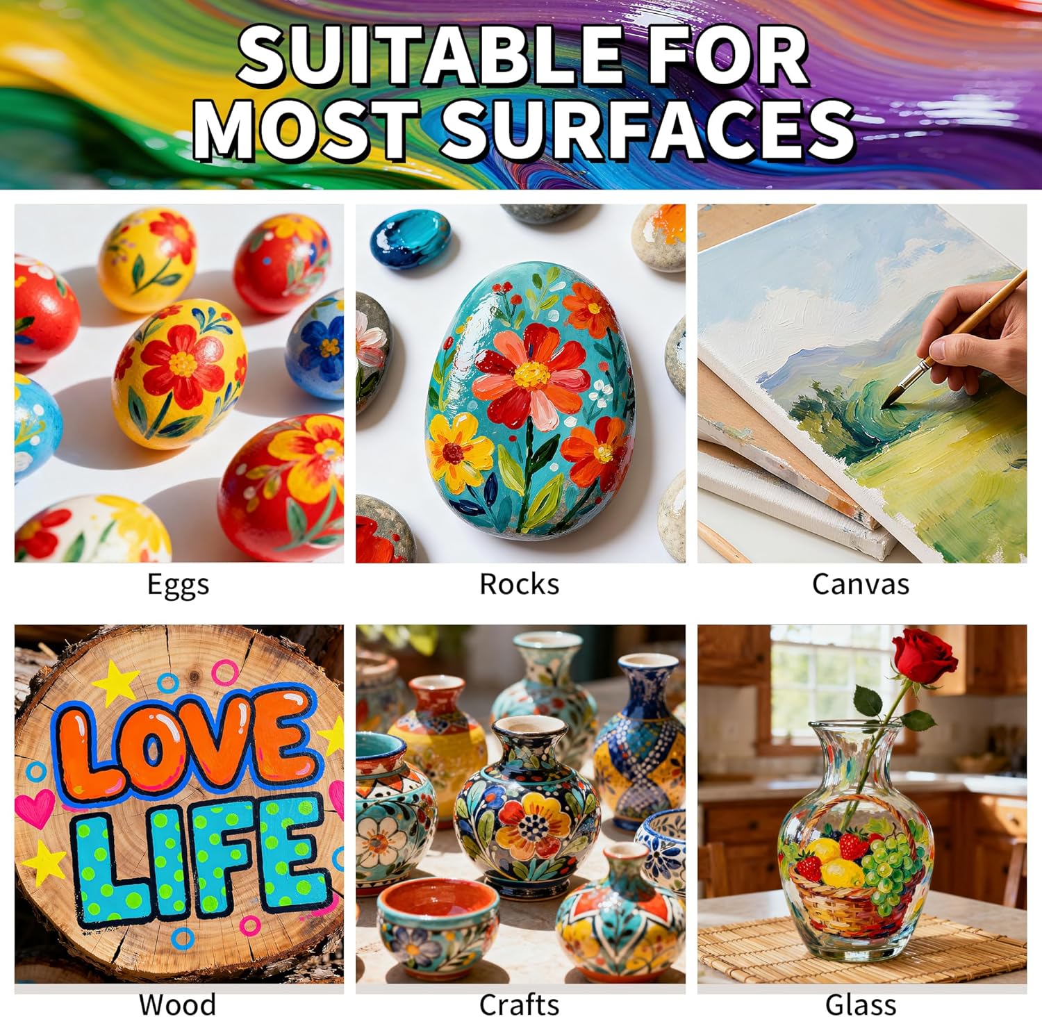 AnyMark Acrylic Paint Set, 48 Classic Colors with 12 Brushes, 2 fl oz/60ml Bottles, Art kit Painting Supplies for Kids Adults Canvas, Rock, Wood