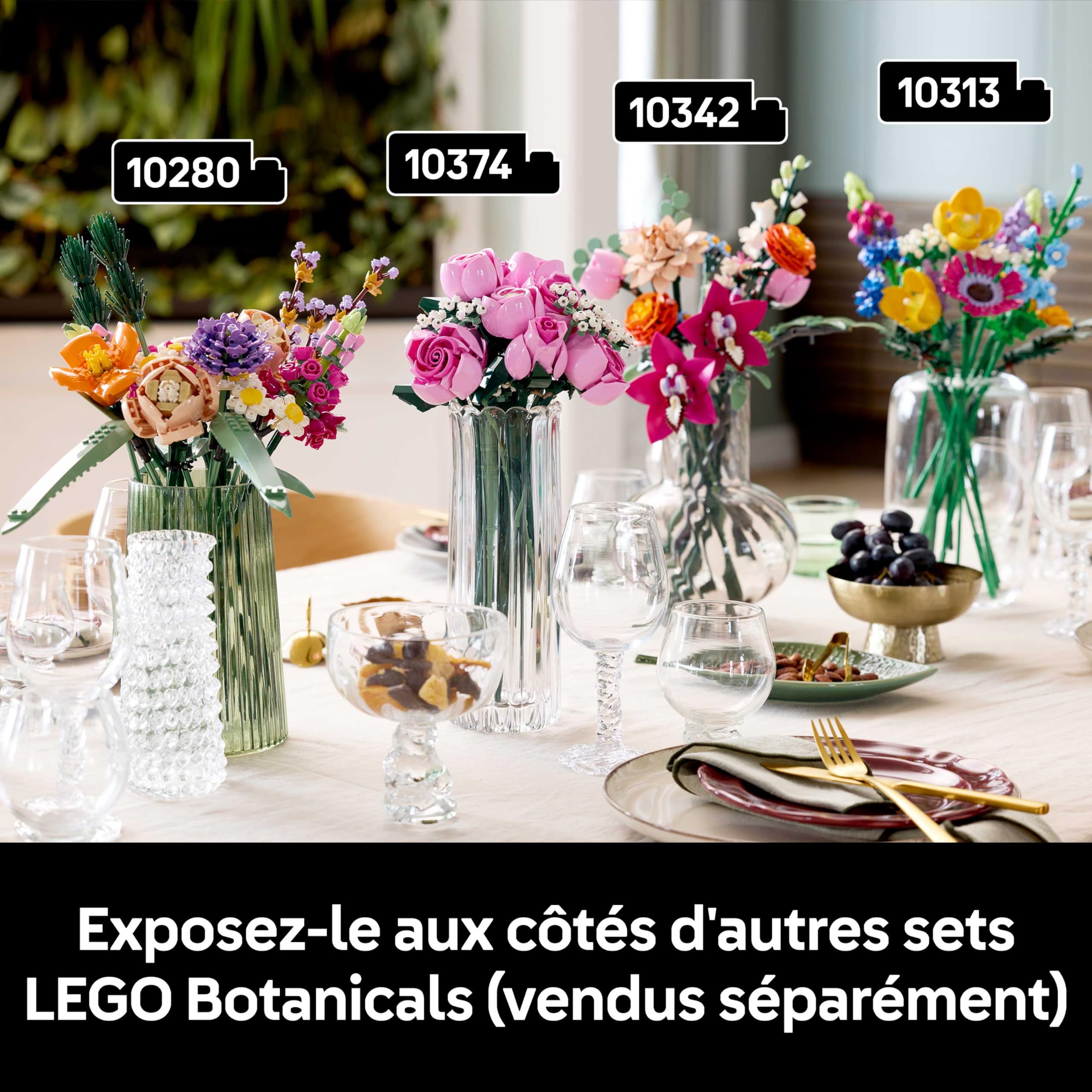 LEGO Botanicals Bouquet de Roses Roses - Set de Construction pour Adulte - 12 Fleurs Artificielles & 4 Brins de Gypsophile pour Décoration Intérieure - Idée de Cadeau DIY pour Femme ou Homme 10374