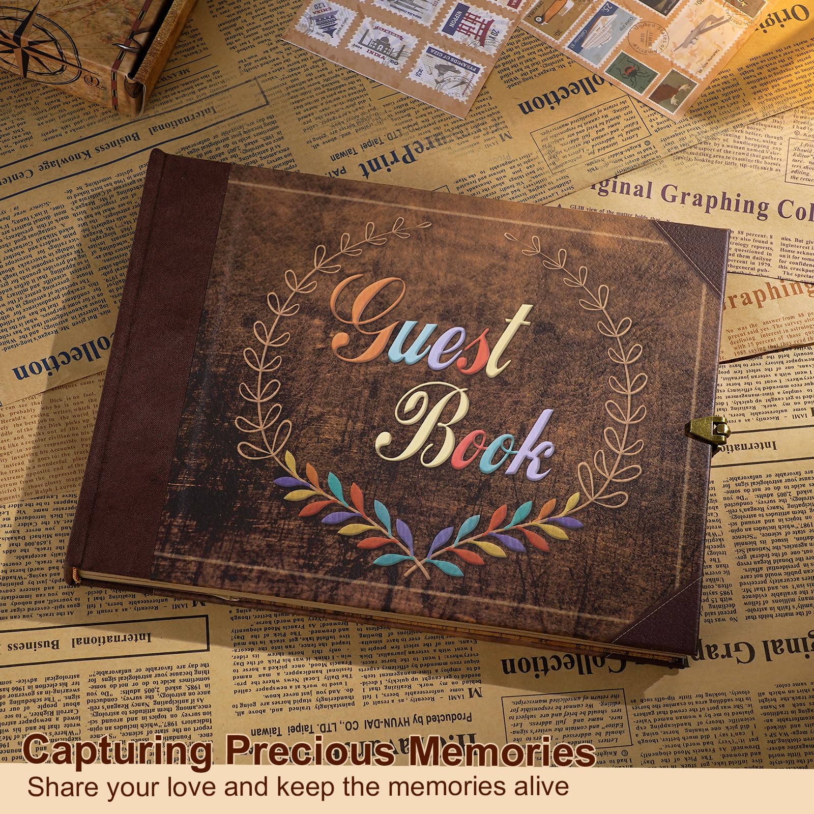 Wedding Guest Book, 124 Pages Elegant Guest Book,Guest Book Wedding Reception,Retro Style Embossed Letter Cover Polaroid Guest Book for Baby Shower, Birthday and Special Events