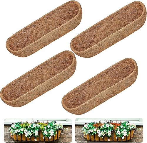 4 piezas de 24 pulgadas, revestimiento de repuesto de fibra de coco medio natural, maceta redonda de coco para ventana, cesta colgante