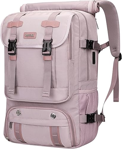 Miniatura 9 de PIJUSHI Mochila de viaje para mujer, mochila de equipaje de mano, aprobada por vuelo, bolsa de lona convertible para laptop de 16 pulgadas, Púrpura
