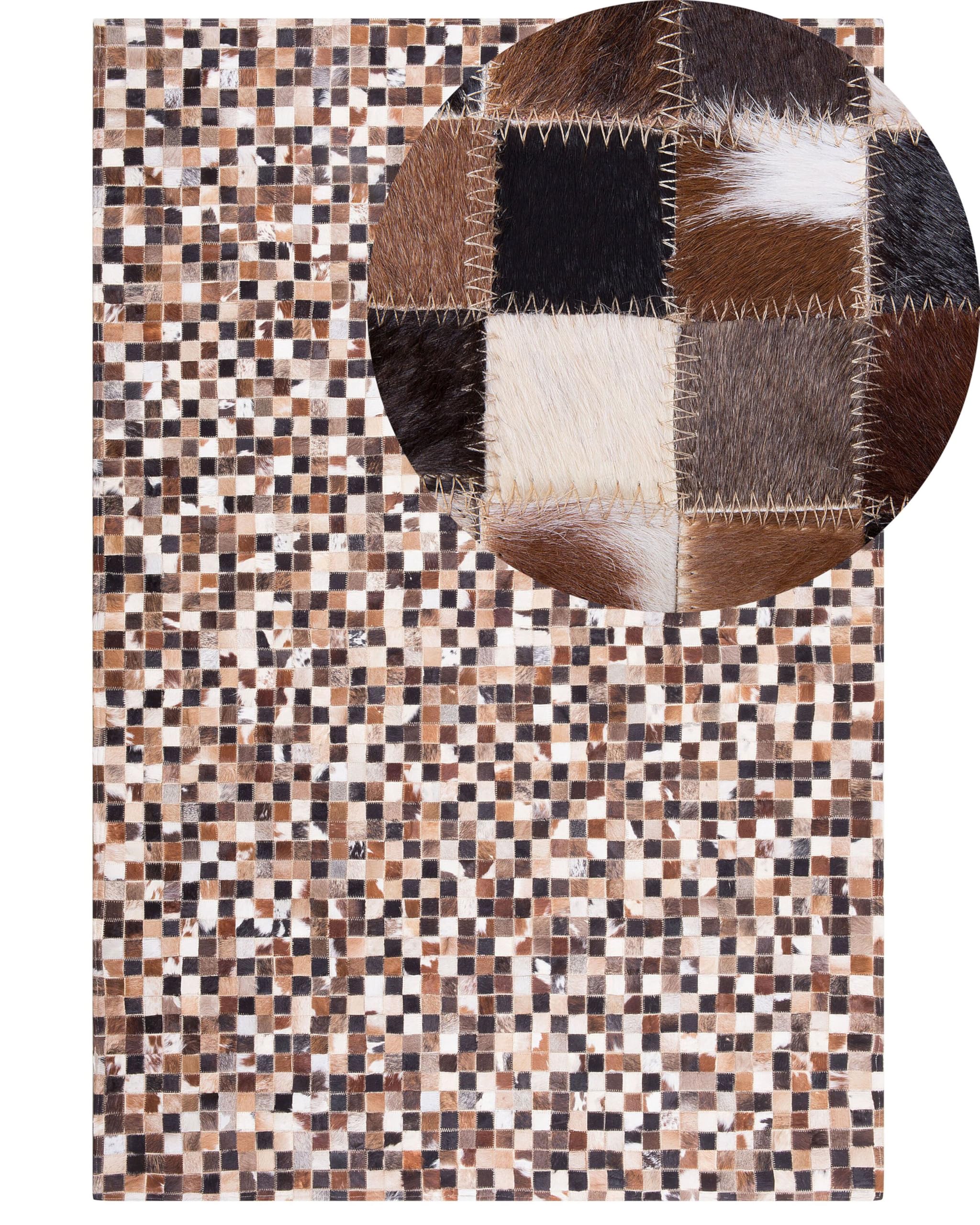 Beliani Tapis Rectangulaire Beige et Marron en Cuir Patchwork pour Intérieur au Style Moderne 160 x 230 cm