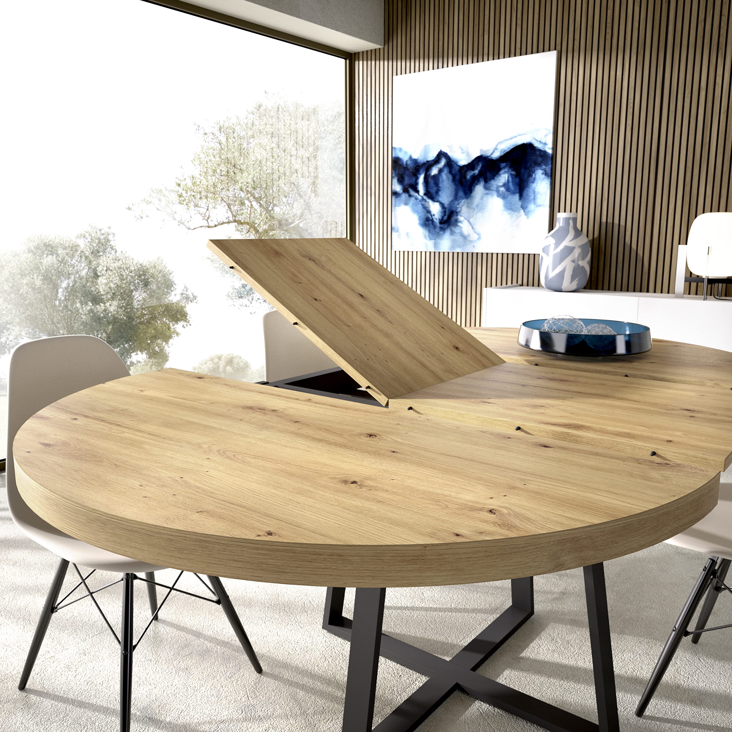 DEKIT GRUPO RIMOBEL Duna Mesa de Comedor Redonda Extensible, Melamina, Nordic, 77x110-158 cm