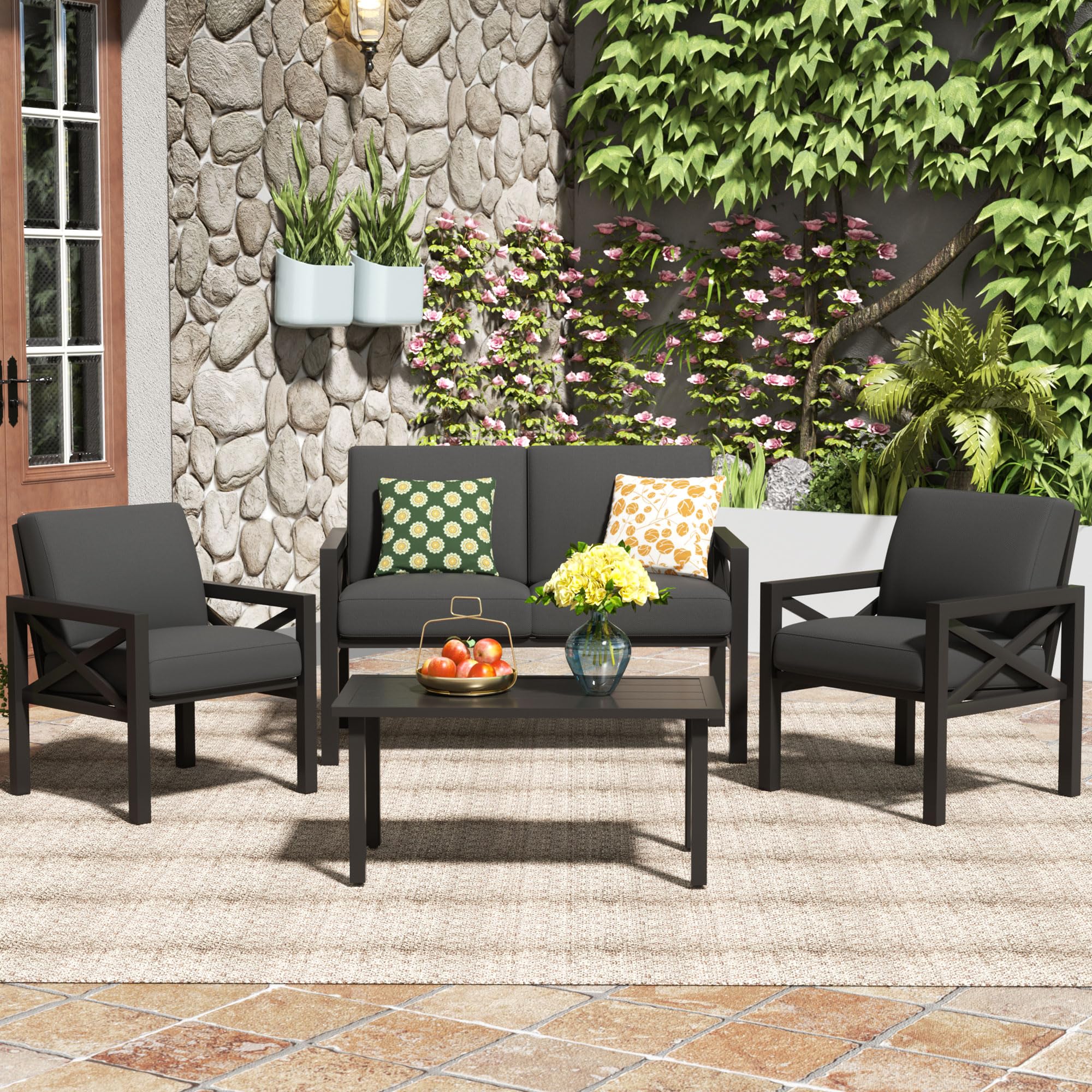 NATURAL EXPRESSIONS 4-Piece Metal Patio Conversation Set