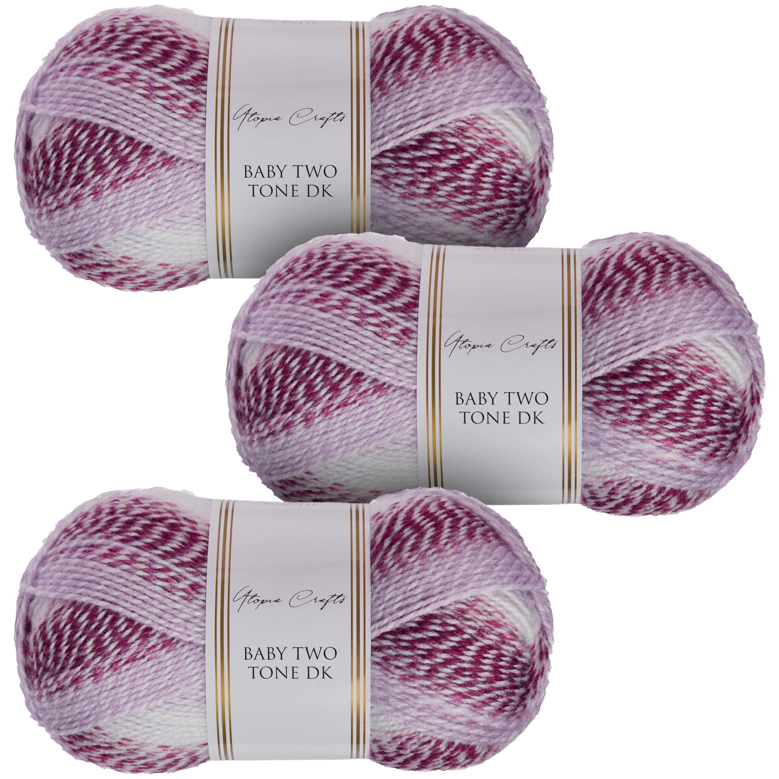 Utopia Crafts DK Baby Two Tone Double Knitting Yarn 3X 100g (Raspberry Ripple)