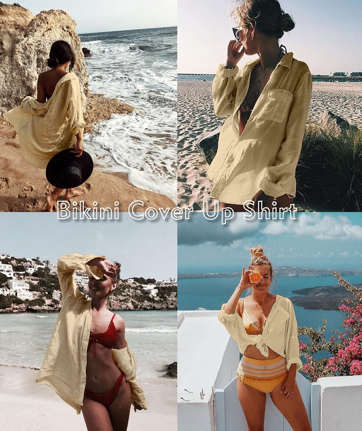 Zoye Chen Women’s Bikini Swimsuit Cover Up Button Down V Neck Shirts Long Sleeve Blouse Beachwear Bathing Suit - Image 7