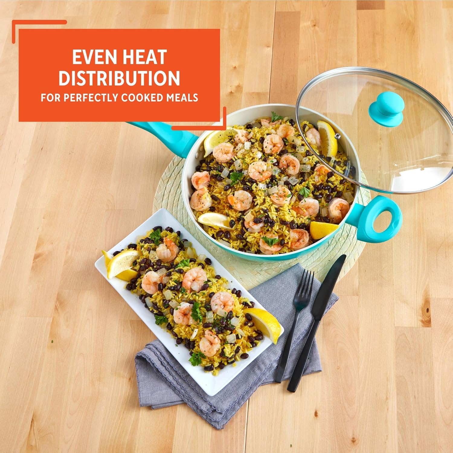 IMUSA USA Teal 4Qt Forged Jumbo Cooker with Ceramic Nonstick, 4 Quart