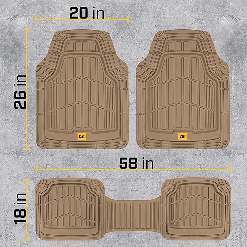 Miniatura 7 de Cat ToughRide - Tapetes de goma resistentes de 3 piezas para todo el año, para automóvil, camión, camioneta, SUV, beige, ribete prémium para