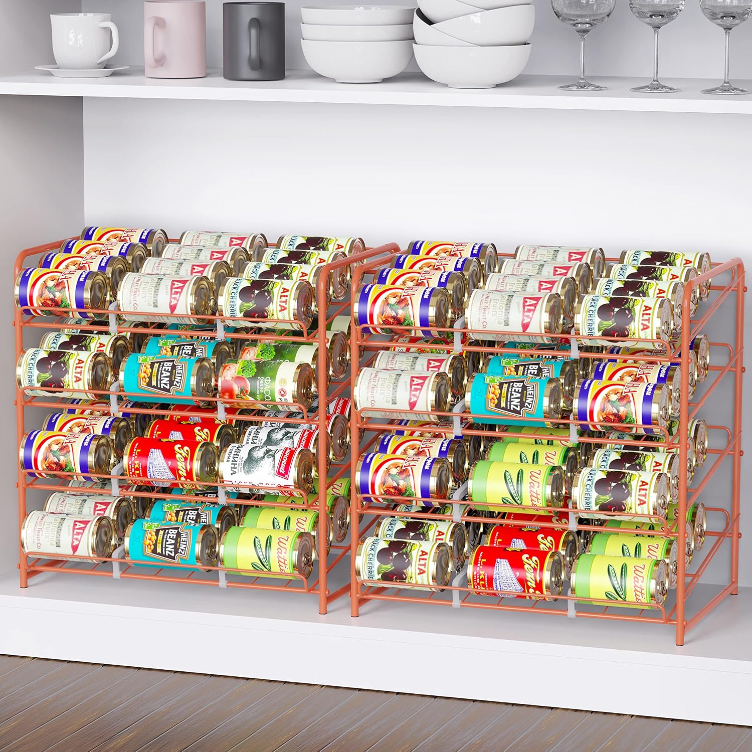 Simple Trending 4-Tier Can Rack Organizer, Can Storage Dispenser Holds up to 48 Cans for Kitchen Cabinet or Pantry, Rose Gold