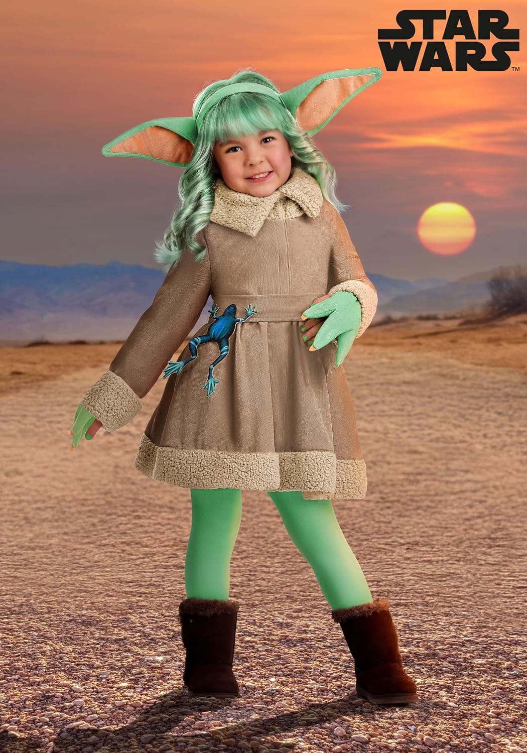 Toddler Star Wars Grogu Costume Dress with Headband and Frog Accessory | Perfect Green Sidekick for Halloween Cosplay