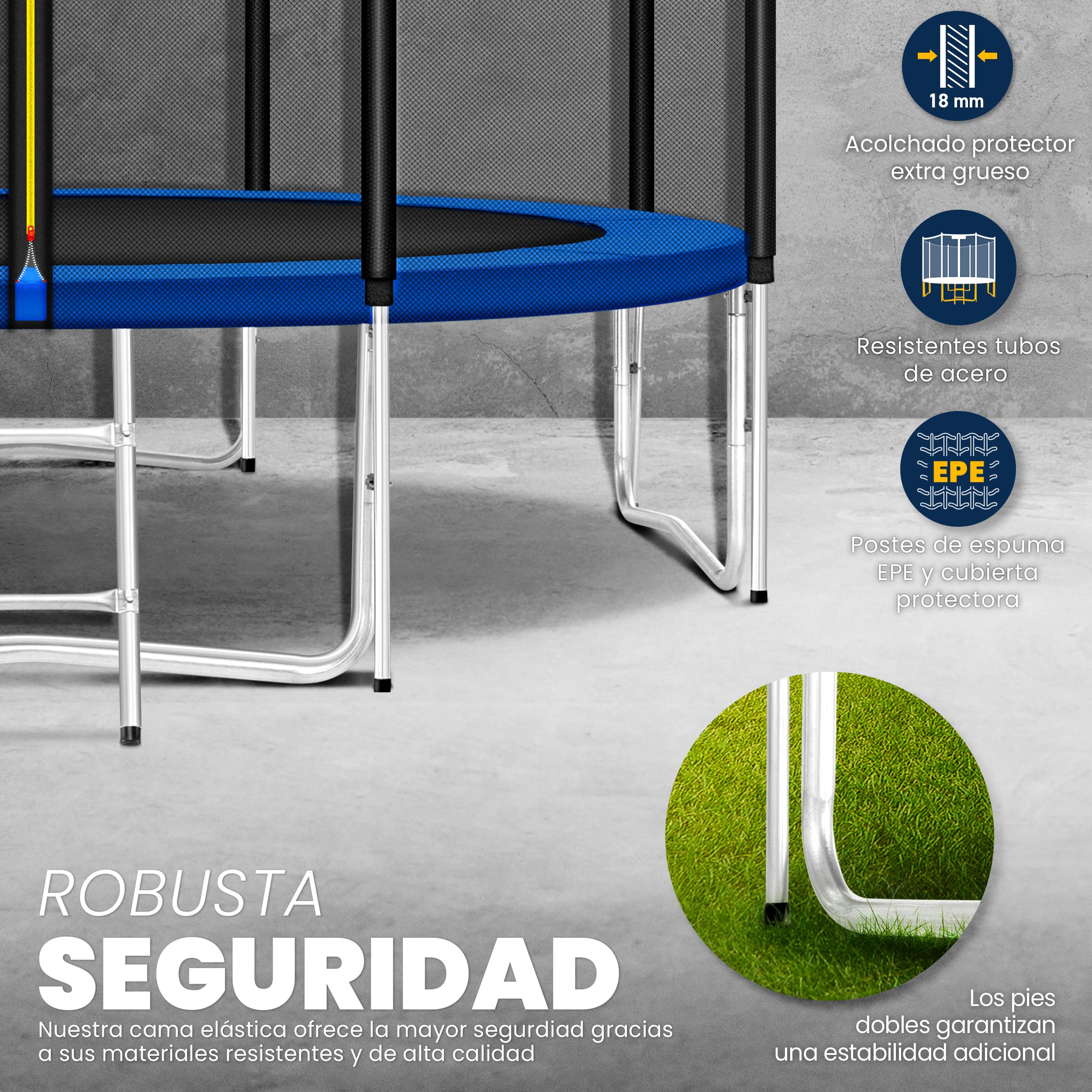 KIDUKU® Trampolín Ø 244/305 cm - Juego Completo con Red de Seguridad, Escalera, Cubierta de Bordes, Anclaje de Suelo y Accesorios para Exterior jardín Cama elástica Infantil Capacidad de Carga 150 kg