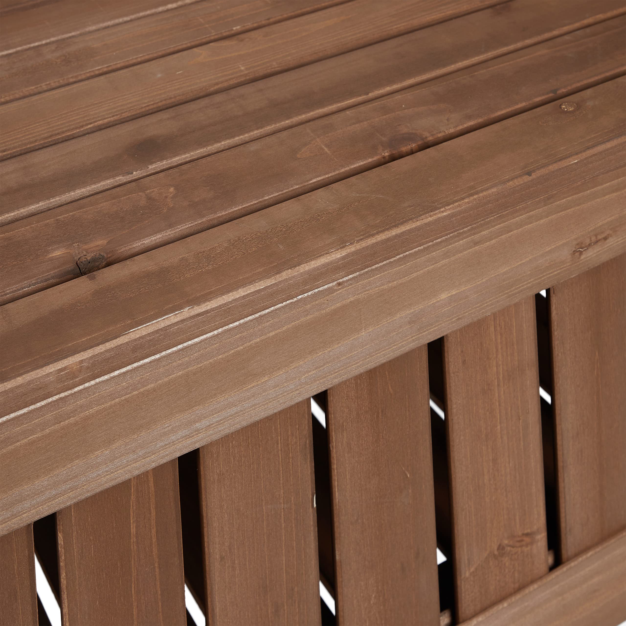Relaxdays Banco Jardín con Baúl, 2 Plazas, Madera Abeto, 85 x 115 x 60 cm, Asiento Exterior con Respaldo, Marrón Oscuro