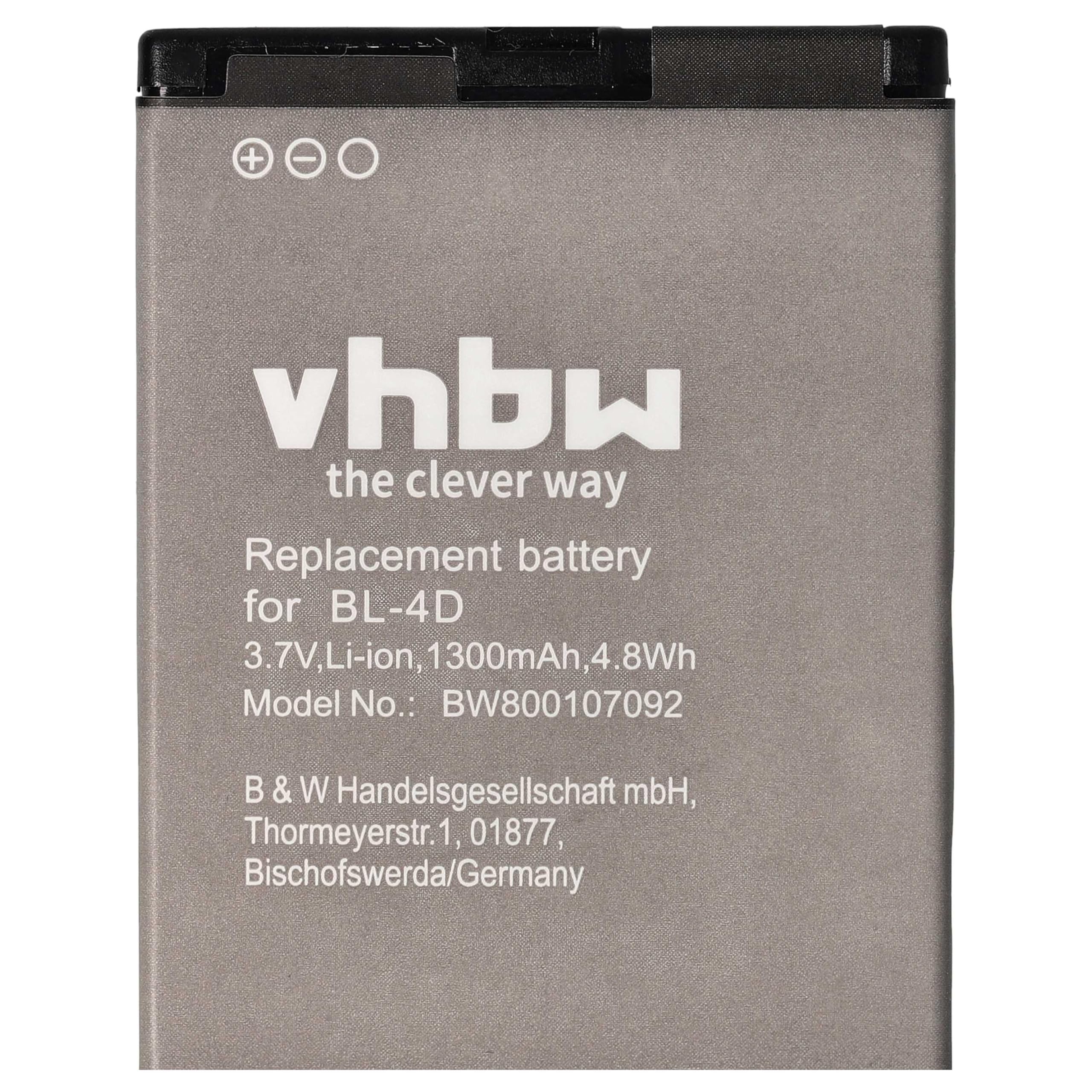 vhbw akumulator litowo-jonowy 1300 mAh (3,7 V) do telefonu komórkowego, smartfona Polaroid PROZ500PR003 jak BL-4D, C4D10T, N4D113J, TB-BL4D.