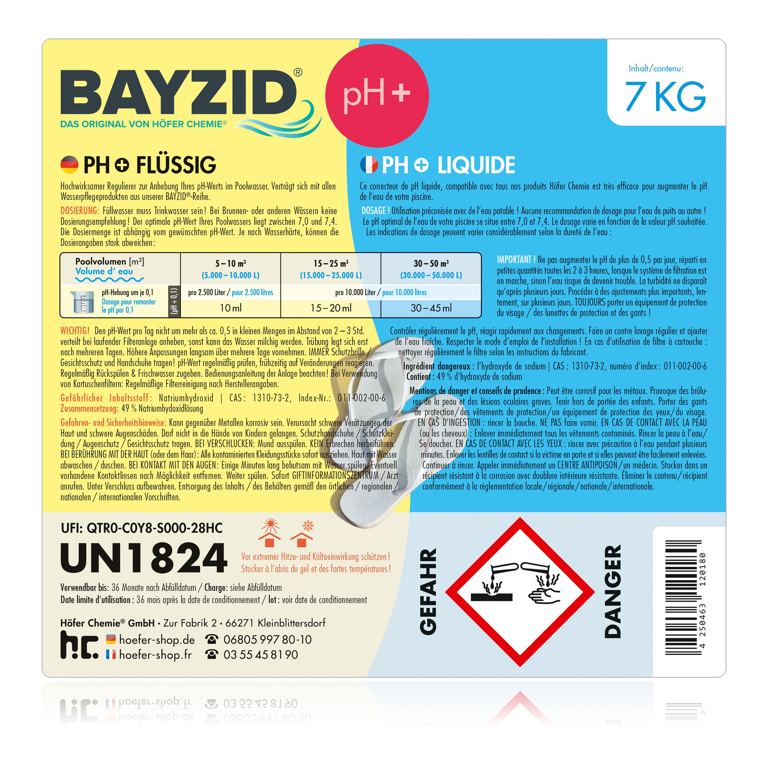BAYZID® pH Plus Liquide - Augmenteur de pH pour Piscine - Bidon de 2 x 7 kg (14 kg) - Compatible Tous Traitements - Qualité Pure et Stable