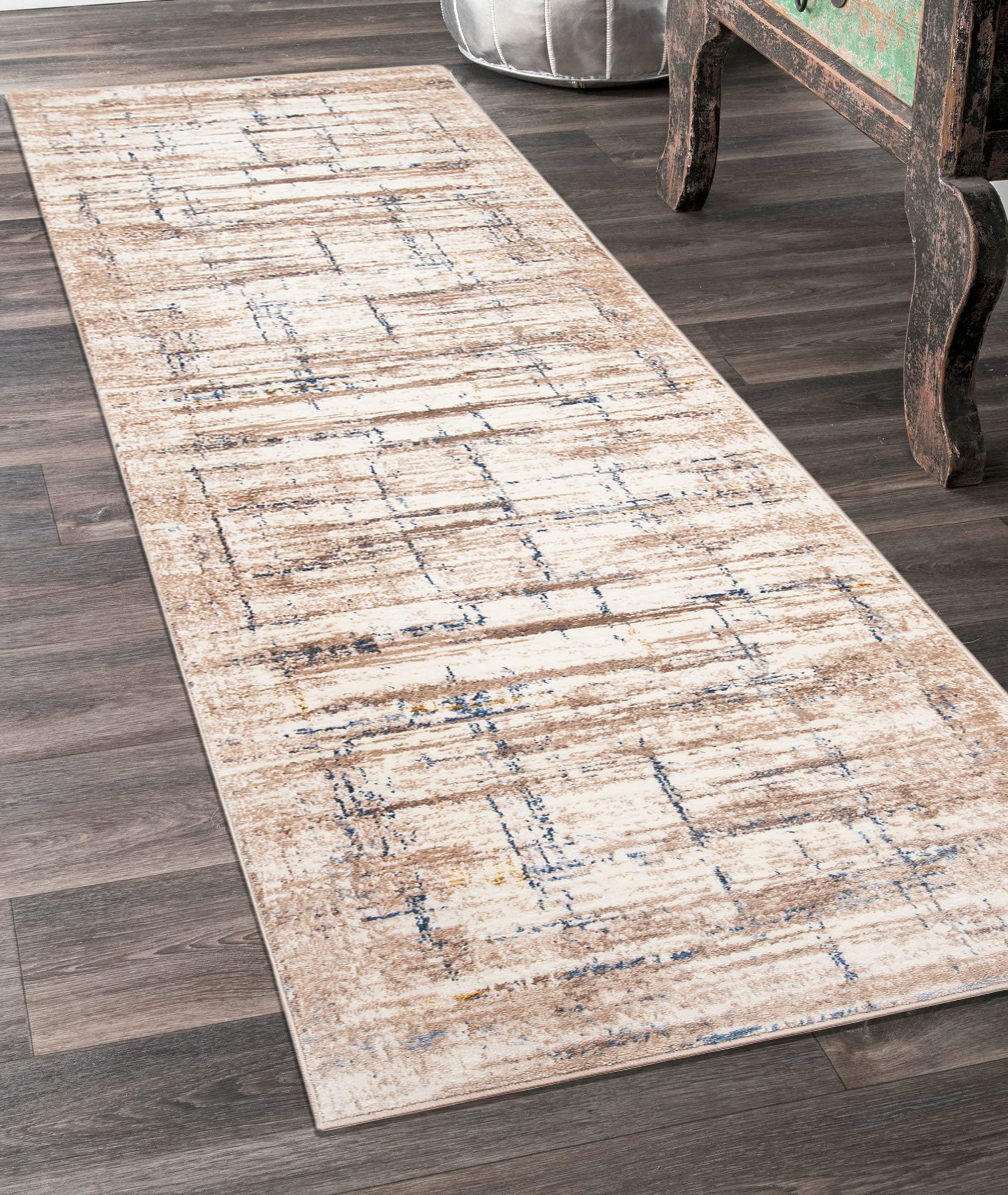 Carpeto Runner Carpet Gang - Loper Tapijt Bende - Kortpolig Vloerkleed - Keukenloper voor Hal, Slaapkamer, Keuken, Gang - Patroon Moderne - Keuken Loper 100x500cm - Beige