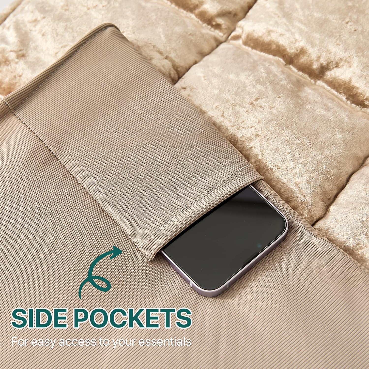 Headboard Cover Bed - Thickened Soft Stretch Slipcover Flannel Fabric, Elastic Bottom Hold & Side Pockets, Dust-Proof Protector for Upholstered Bed (59 * 28inch, Golden)