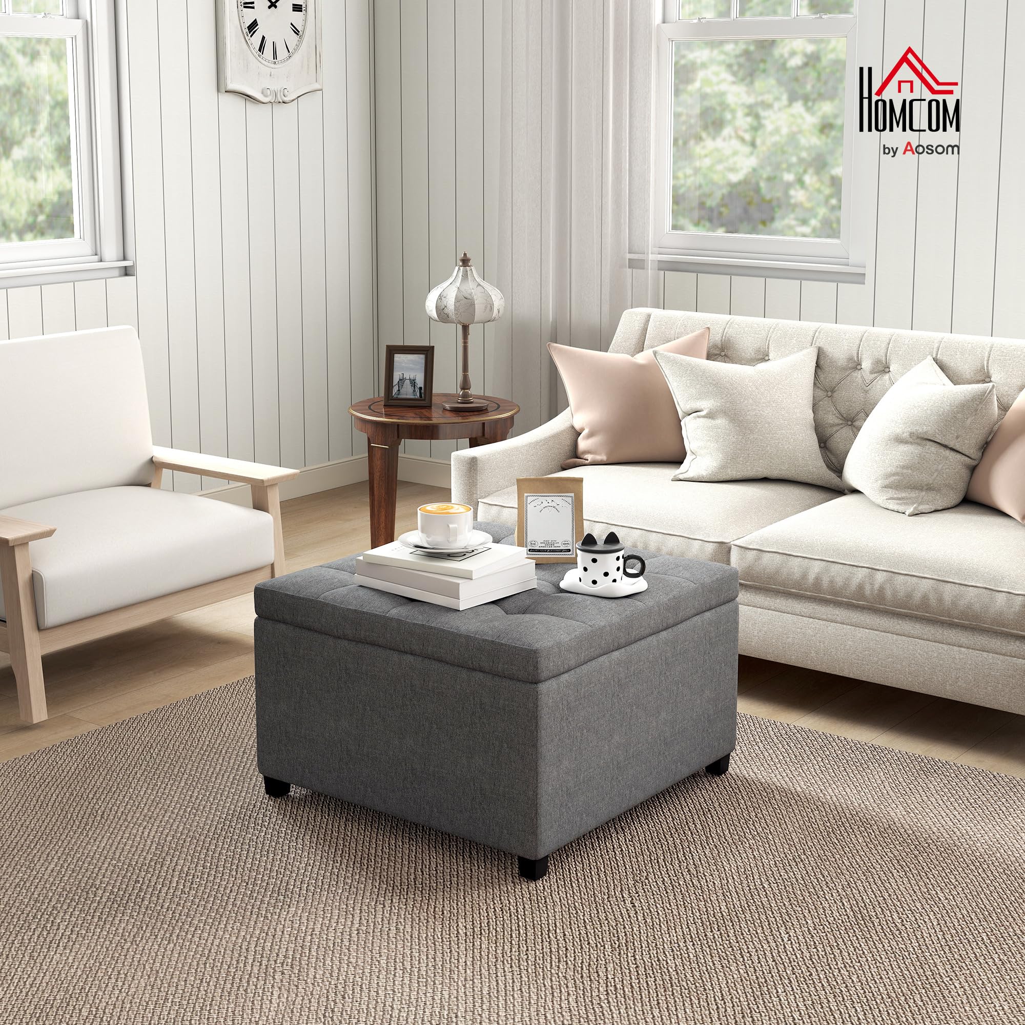Amazon.com: HOMCOM Fabric Tufted Square Storage Ottoman with
