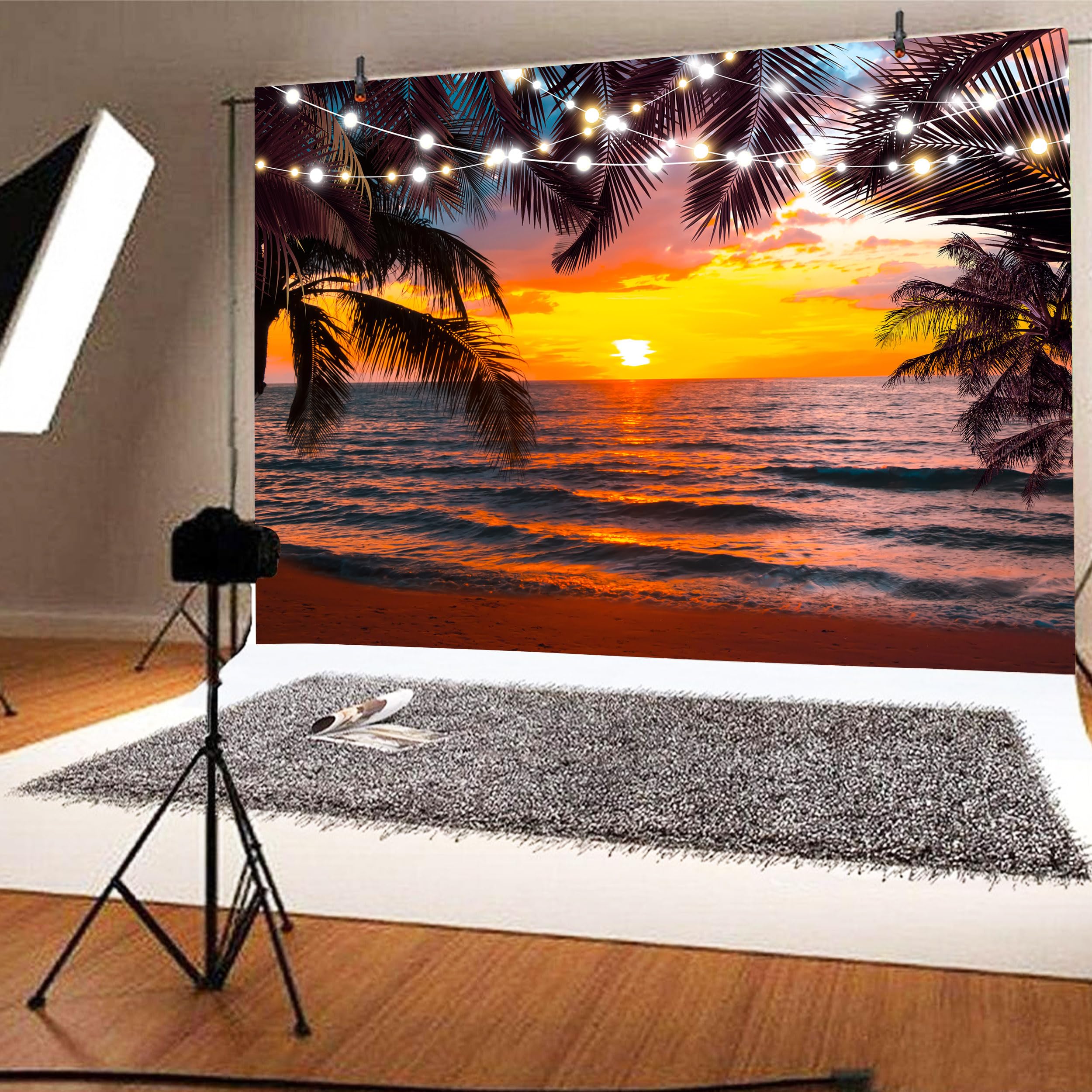 Decorations Summer Hawaiian Beach Ocean Photography Backdrop 7X5FT Blue Sky Seaside Sea Tropical Palm Trees Background For Aloha Luau Party Decorations Banner... Luau Door
